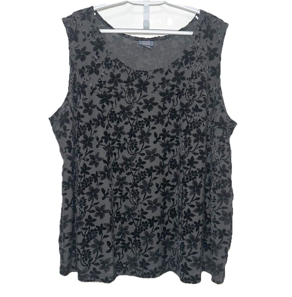 Laura Scott Plus 24/26 Black Velvet Burnout Sheer Floral Tank Top Goth Stretch